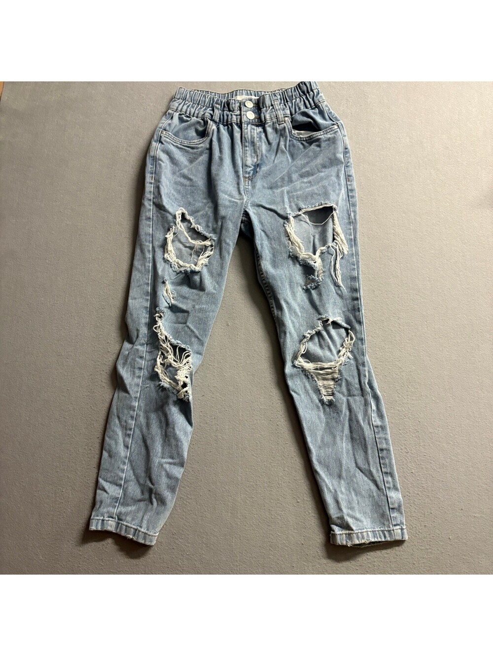Refuge Denim Mom Jeans Women Small Light Wash Distressed Ripped Elastic Waist 26